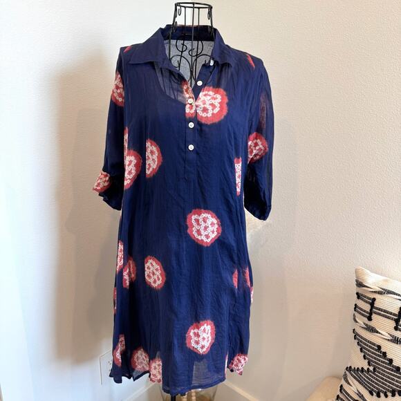 Boutique Dresses & Skirts - Boutique Navy Floral Tie Dye Sheer 3/4 Sleeve Cover Up Tunic Shirt Mini Dress OS